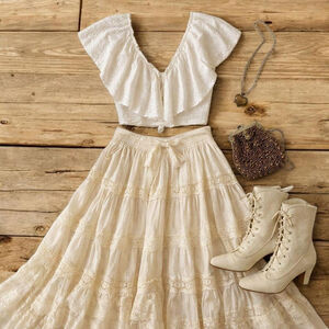 GB White Cotton Eyelet Lace Flutter Sleeve Crop Top Shirt